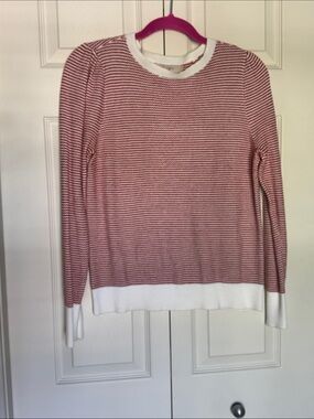 LOFT Red and White Lightweight Striped Crewneck Sweater - perfect for summer